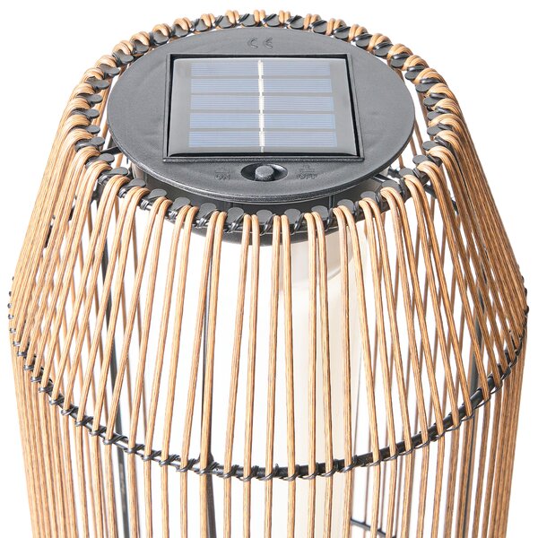 Vonkajší solárny LED lampáš prírodný syntetický materiál energeticky úsporný záhrada terasa