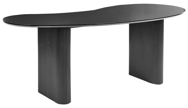 Jedálenský stôl čierny MDF vrchná doska nohy 198 x 93 cm nepravidelný tvar moderný industriálny štýl kuchyňa jedáleň