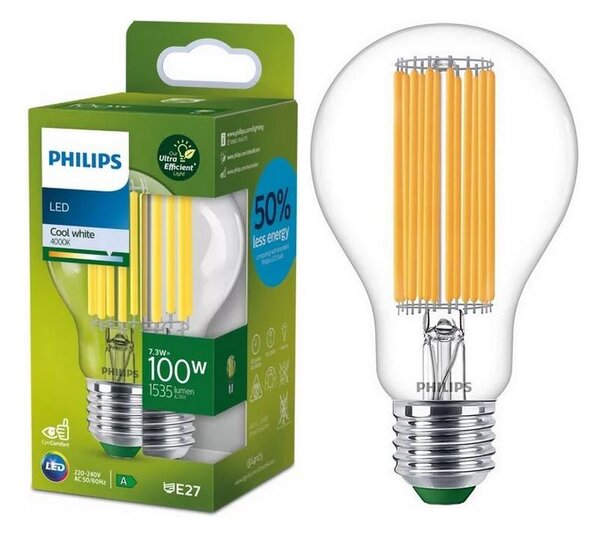 LED žiarovka ULTRAEFFICIENT FILAMENT Philips A60 E27/7,3W/230V 4000K