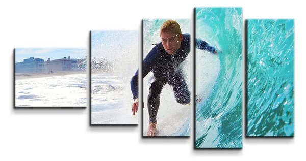 Sablio Obraz - 5-dílný Surfista na vlne - 100x60 cm