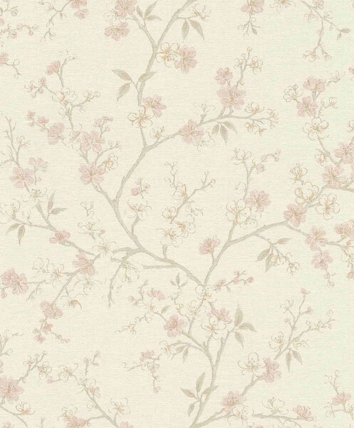 RASCH | Vliesová tapeta na stenu Country Charme 456745 | 0,53 x 10,05 m | biela, ružová, zlatá