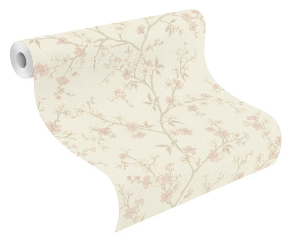 RASCH | Vliesová tapeta na stenu Country Charme 456745 | 0,53 x 10,05 m | biela, ružová, zlatá