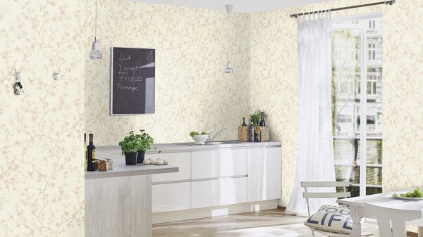 RASCH | Vliesová tapeta na stenu Country Charme 456745 | 0,53 x 10,05 m | biela, ružová, zlatá