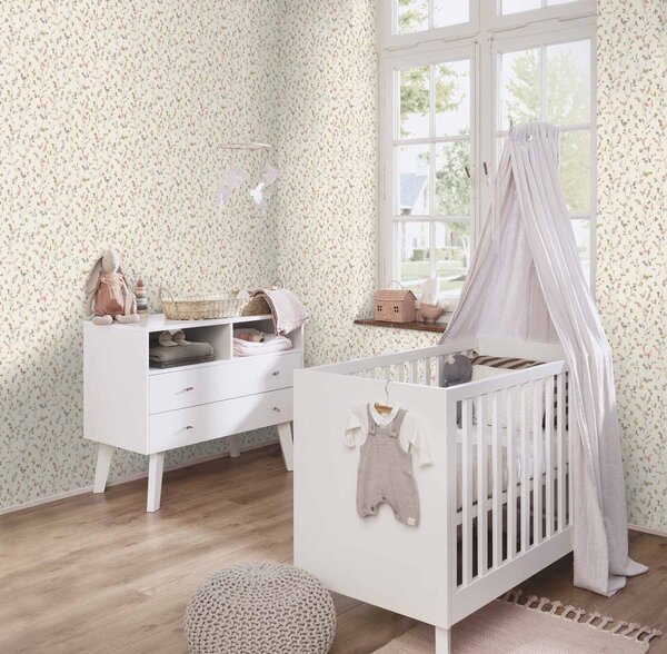 RASCH | Vliesová tapeta na stenu Country Charme 486155 | 0,53 x 10,05 m | béžová, ružová, fialová, krémová