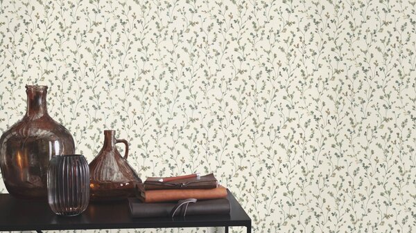 RASCH | Vliesová tapeta na stenu Country Charme 486148 | 0,53 x 10,05 m | béžová, zelená