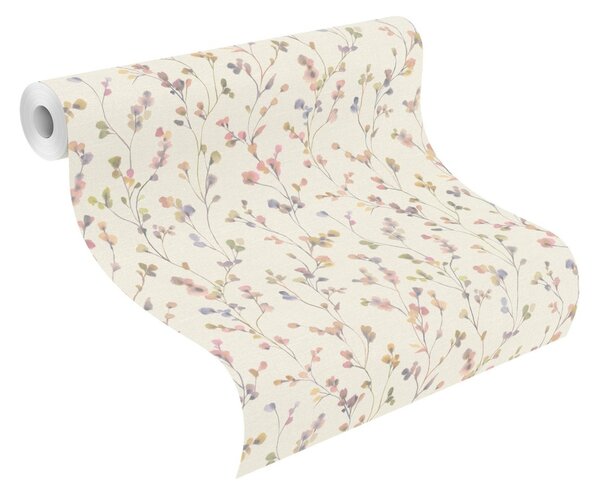 RASCH | Vliesová tapeta na stenu Country Charme 486155 | 0,53 x 10,05 m | béžová, ružová, fialová, krémová