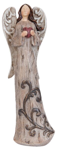 Clayre & Eef Anjel držiace srdce v dekore dreva -28cm