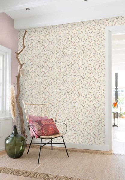 RASCH | Vliesová tapeta na stenu Country Charme 486155 | 0,53 x 10,05 m | béžová, ružová, fialová, krémová