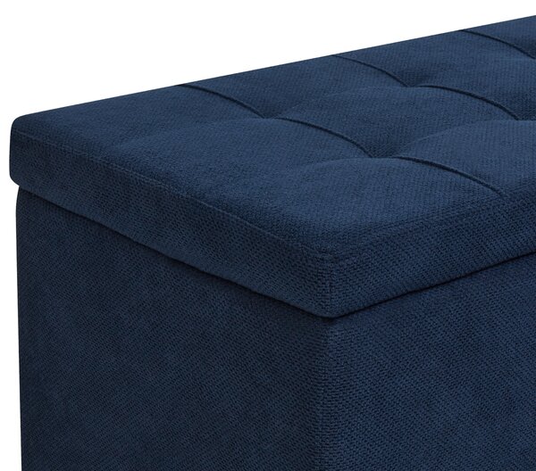 Taburet modrý 100 x 42 x 40 cm polyester čalúnená taburetka úložný priestor obývacia izba moderný štýl