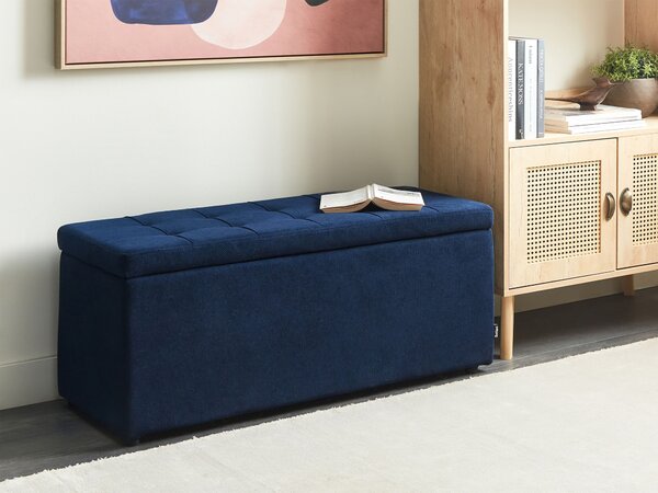Taburet modrý 100 x 42 x 40 cm polyester čalúnená taburetka úložný priestor obývacia izba moderný štýl