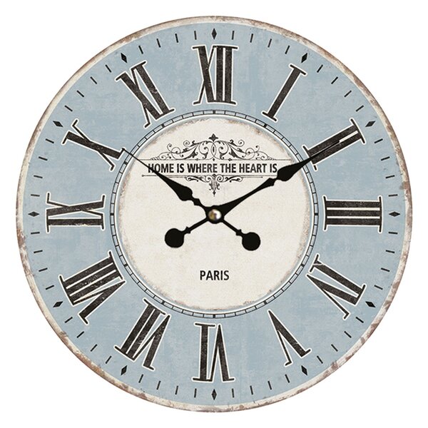 Modré nástenné hodiny s rímskymi číslicami Paris - Ø 34 * 4 cm / 1 * AA