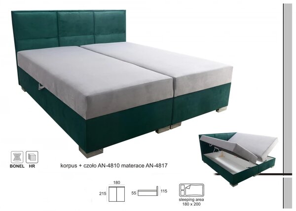 Zltahala.sk Čalúnená posteľ Kvadrat II, 200x160, zelená / šedá (an 4810/4817)