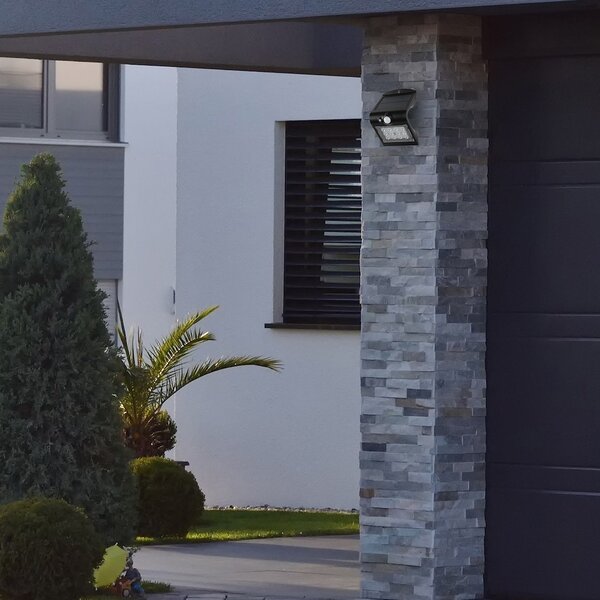 Exteriérové solárne nástenné LED svietidlo Butterfly, 1x LED 1,5w, čierna, pohybový senzor