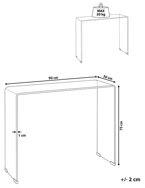 Konzolový stolík hnedý priehľadné tvrdené sklo 30 x 90 cm minimalistický obdĺžnikový moderný