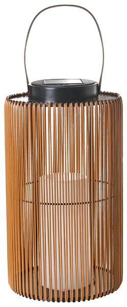 Solárny LED lampáš prírodný syntetický materiál energeticky úsporný rustikálny boho štýl