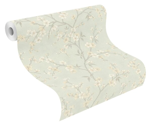 RASCH | Vliesová tapeta na stenu Country Charme 456769 | 0,53 x 10,05 m | zelená, šedá, zlatá