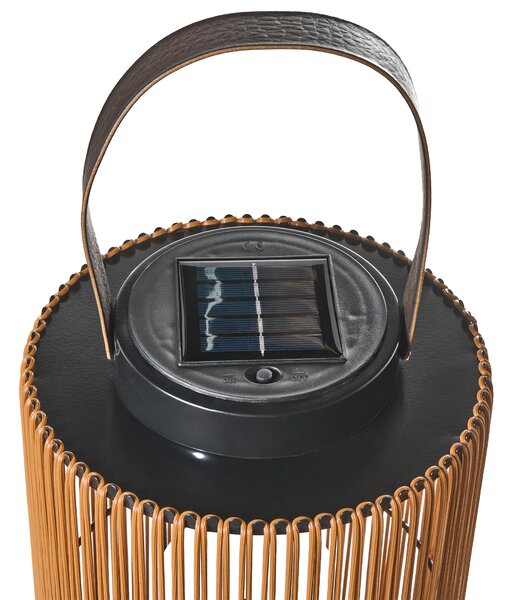 Solárny LED lampáš prírodný syntetický materiál energeticky úsporný rustikálny boho štýl