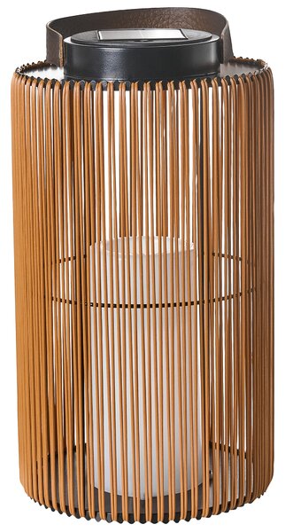 Solárny LED lampáš prírodný syntetický materiál energeticky úsporný rustikálny boho štýl