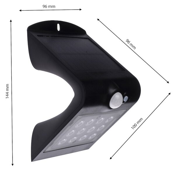 Exteriérové solárne nástenné LED svietidlo Butterfly, 1x LED 1,5w, čierna, pohybový senzor