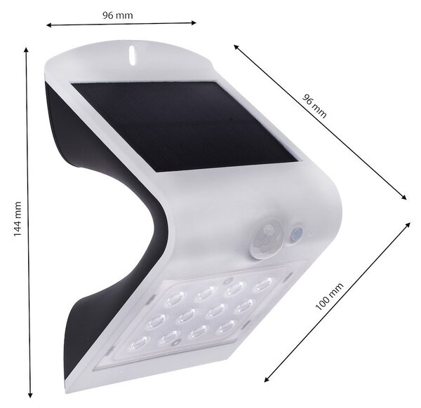 Exteriérové solárne nástenné LED svietidlo Butterfly, 1x LED 1,5w, biela, pohybový senzor