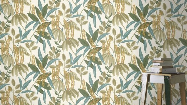 RASCH | Vliesová tapeta na stenu Country Charme 580624 | 0,53 x 10,05 m | biela, zelená