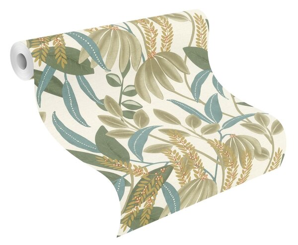 RASCH | Vliesová tapeta na stenu Country Charme 580624 | 0,53 x 10,05 m | biela, zelená