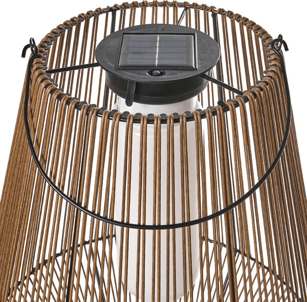 Solárny lampáš prírodný s LED syntetický materiál energeticky úsporný rustikálny boho štýl