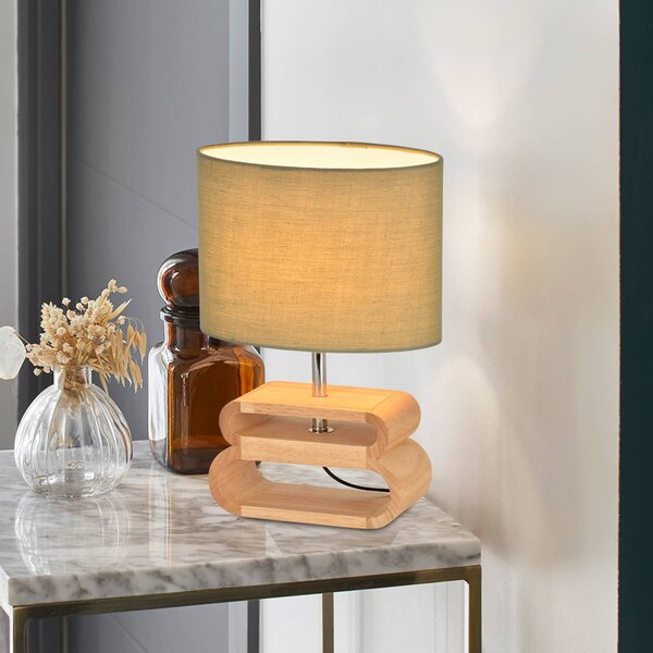 COREP Stolová lampa Oslo, svetlá farba/svetlé drevo, výška 30 cm, bavlna/drevo, Zelená, Obývacia izba / jedáleň, Drevo, Škandinávsky, Stojacie svietidlo