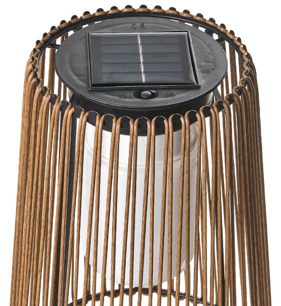 Vonkajší solárny LED lampáš prírodný syntetický materiál železo energeticky úsporný záhrada terasa