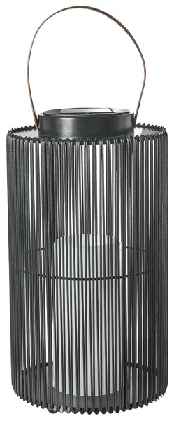 Solárny LED lampáš čierny syntetický materiál energeticky úsporný rustikálny boho štýl