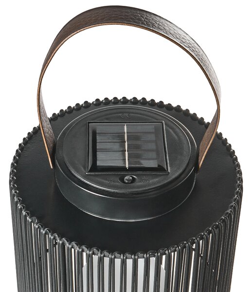 Solárny LED lampáš čierny syntetický materiál energeticky úsporný rustikálny boho štýl