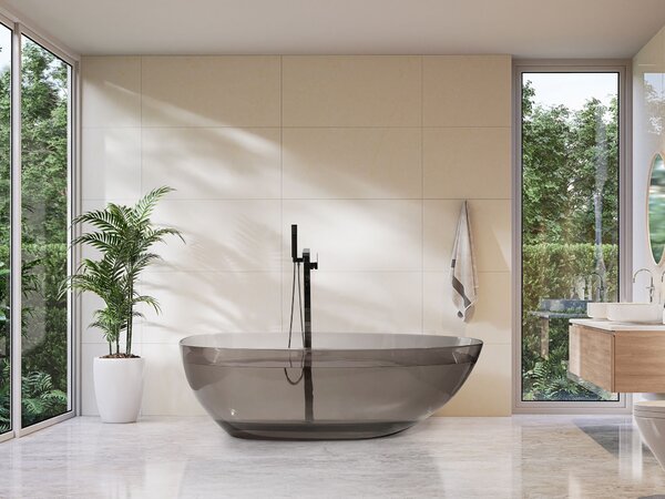 Voľne stojaca vaňa priehľadná čierna z materiálu solid surface 169 x 78 cm oválne pre jednu osobu moderný dizajn