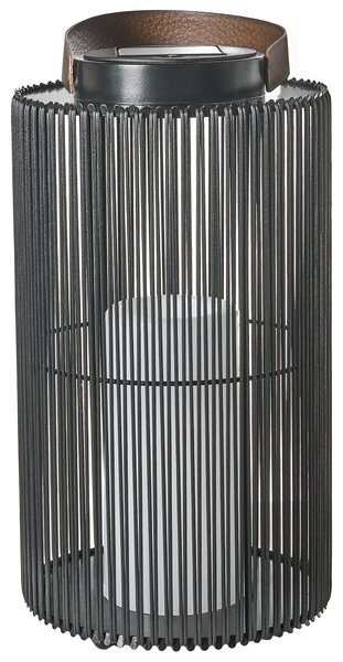 Solárny LED lampáš čierny syntetický materiál energeticky úsporný rustikálny boho štýl