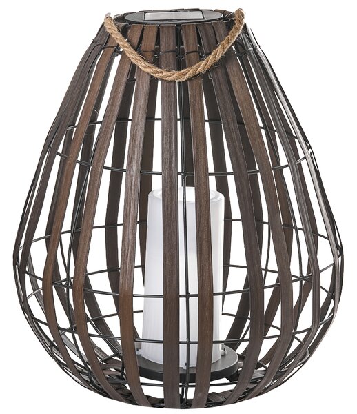 Solárny lampáš tmavohnedý syntetický materiál LED svetlo energeticky úsporný rustikálny boho štýl