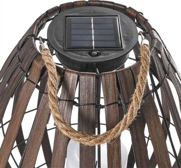 Solárny lampáš tmavohnedý syntetický materiál LED svetlo energeticky úsporný rustikálny boho štýl