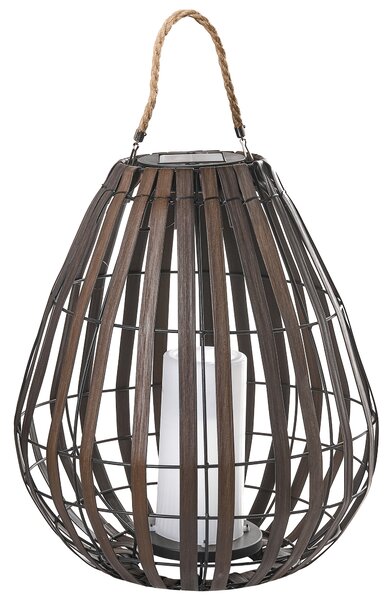 Solárny lampáš tmavohnedý syntetický materiál LED svetlo energeticky úsporný rustikálny boho štýl