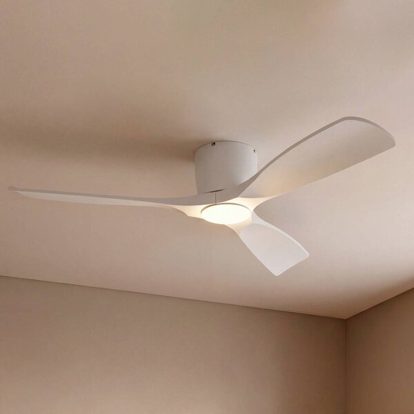 Lucande Smart LED stropný ventilátor Moneno, biely, DC, Tuya, Biela / opálová, Obývacia izba / jedáleň, kov, Moderný