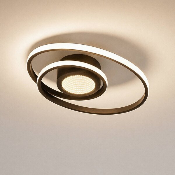 Lindby LED stropné svietidlo Thalina, 45 cm, stmievateľné, Infinity Tunnel, Čierna, Obývacia izba / jedáleň, kov, Moderný, Závesné svietidlo