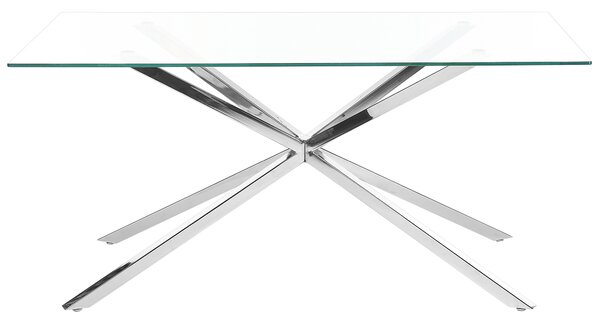 Jedálenský stôl strieborný s vrchnou doskou z tvrdeného skla obdĺžnikový 160 x 90 cm pre 4 osoby moderný dizajn