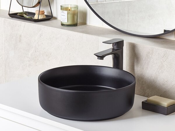 Kúpeľňové umývadlo na dosku čierne keramické okrúhle ⌀ 36 cm moderná kúpeľňa