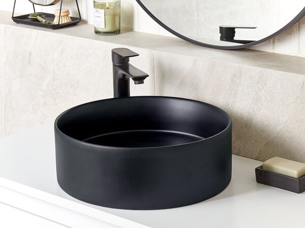 Kúpeľňové umývadlo na dosku čierne keramické okrúhle ⌀ 40 cm moderný štýl kúpeľňa