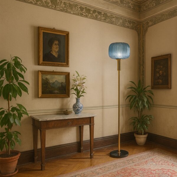 ONLI - Stojacia lampa DOROTY 1xE27/22W/230V modrá/zlatá