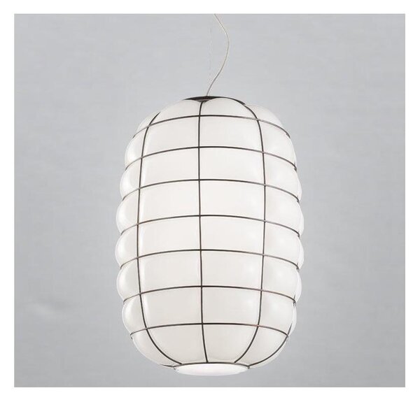 SIRU - Luster na lanku LANTERNA 1xE27/60W/230V pr. 32 cm čierna/biela benátske sklo