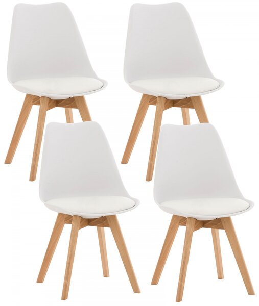 Stolička Linares (SET 4 ks) - plast, drevené nohy natura - Biela