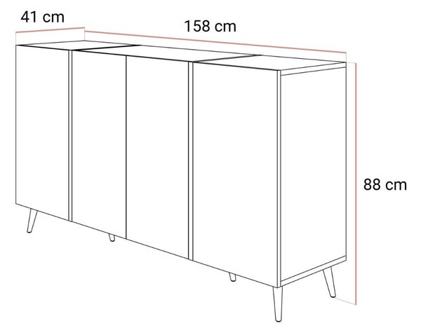 KOMODA SANTINO 4D NA NOŽIČKÁCH KAŠMÍR LESK / ZLATÁ 158 cm