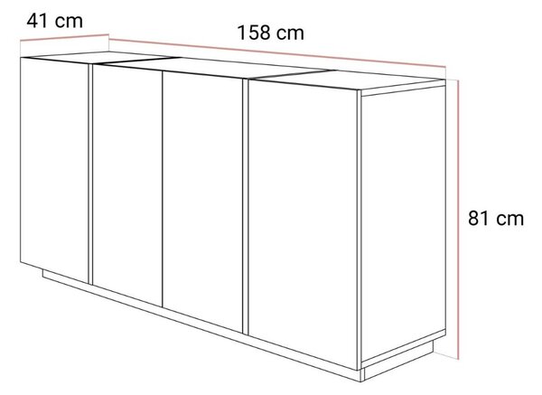 KOMODA SANTINO 4D KAŠMÍR LESK / ZLATÁ 158 cm