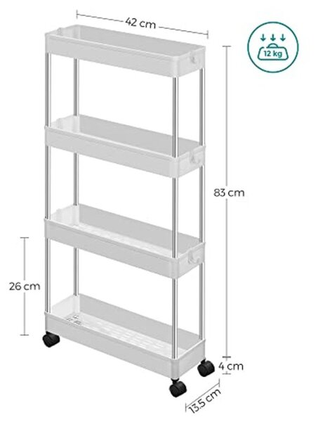 Plastový regál na kolieskach CART 13,5x42x83 cm biely