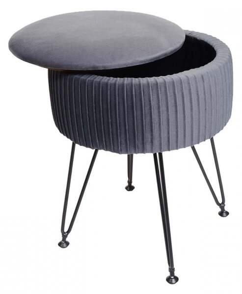 Taburetka s úložným priestorom K47- zamat, v45 x Ø35 cm - Sivá