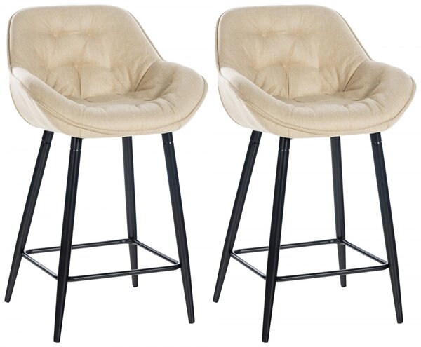 Barová stolička Gibson (SET 2 ks) - látka, kovové nohy čierne - Krémová