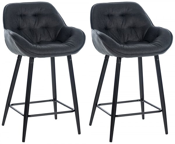 Barová stolička Gibson (SET 2 ks) - látka, kovové nohy čierne - Tmavo sivá